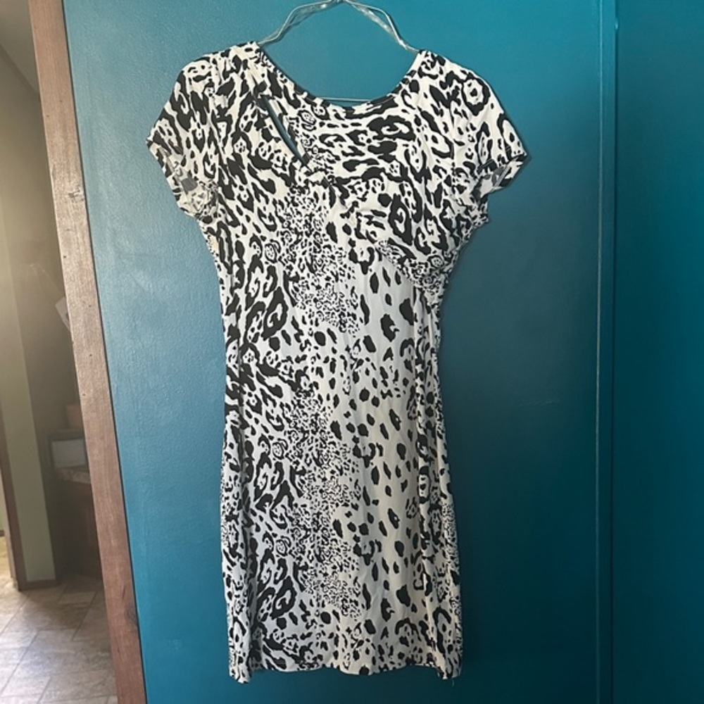EUC Nikibiki Black and White Leopard Print Mini Dress w/ Layered Design